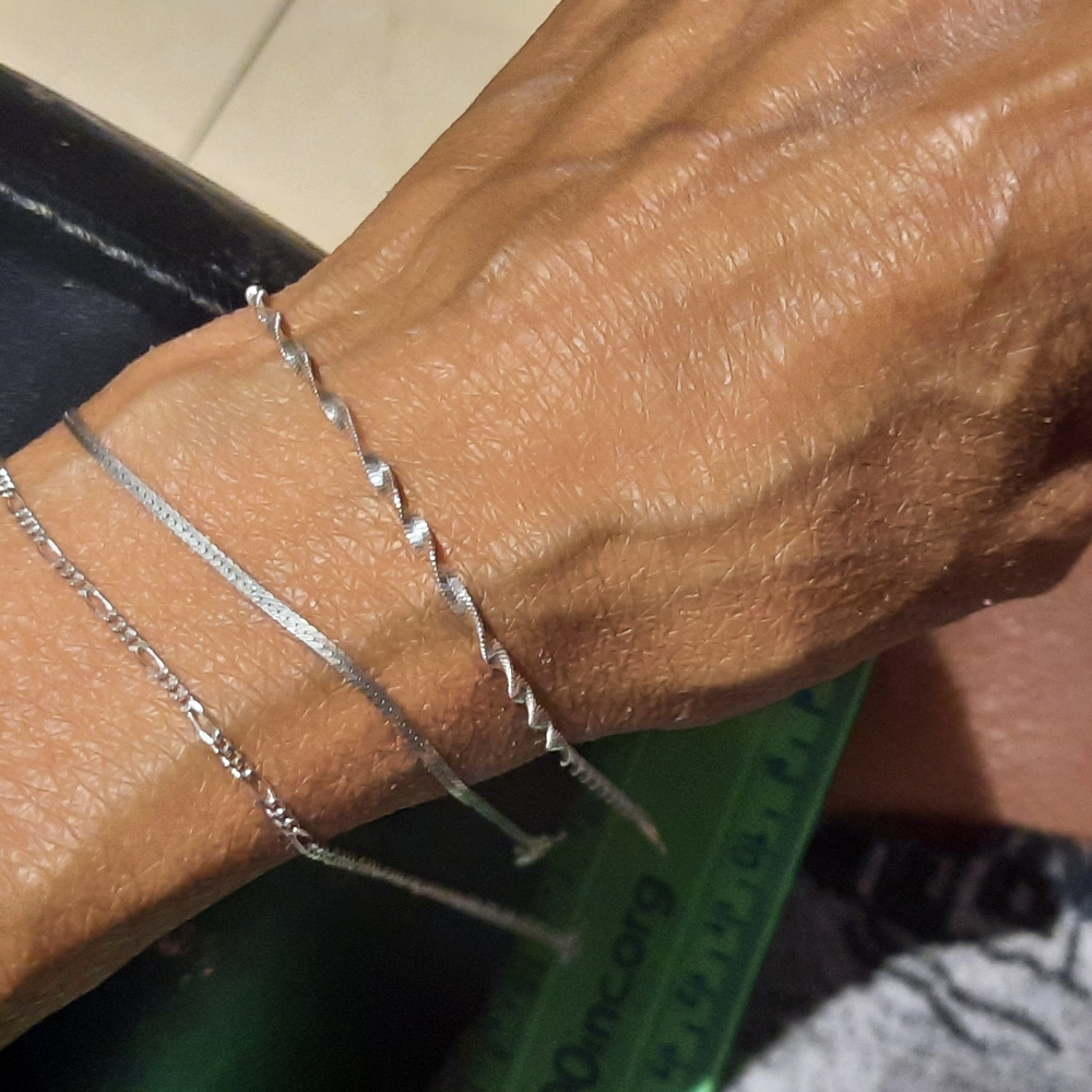 Genuine Sterling Silver Bracelets 3pc Set FIGARO SERPENTINE HERRINGBONE 7.75"